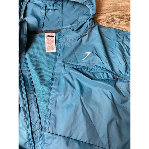 GYMSHARK Men's Speed Windbreaker Full Zip Workout Jacket Lightweight Teal L - Picture 4 of 12